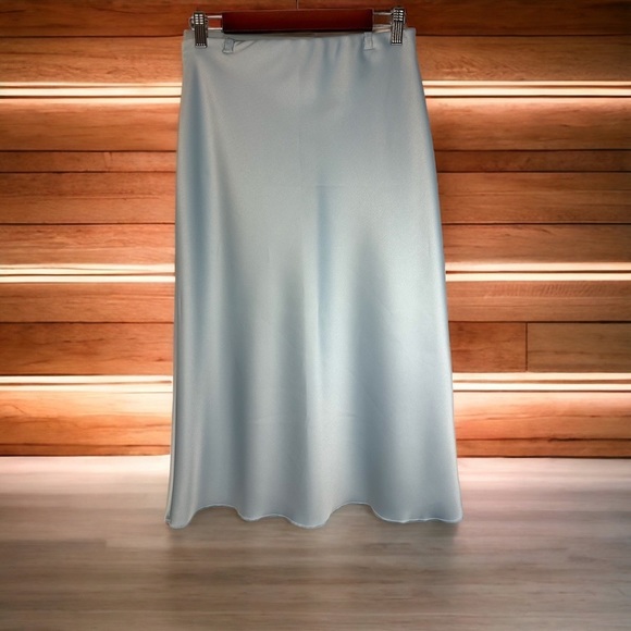 VINTAGE Italian hand sewn satin mermaid Stretchy A-line midi Cinderella skirt L - Picture 2 of 11